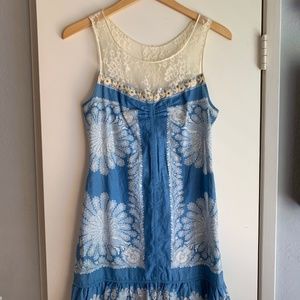 Free People Blue Paisley Linen Dress